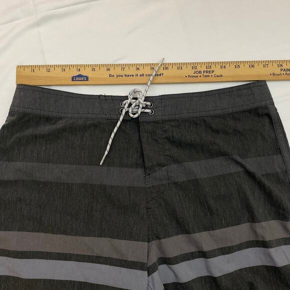 Hang Ten Board Shorts Swim Trunks Surf Gray Striped Size 34 Embroidered Logo - Picture 3 of 11